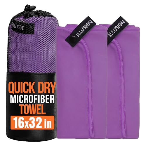 illusion Small Microfiber Gym Towels for Men and Women Active Sports (32" L x 16''W)-Lightweight Quick Dry Gym Towel for Sweat-Workout Towels Ideal for Yoga, Camping, Running, and Outdoor Activities - color: Dark Purple, size: 32x16 in - Pack of 2