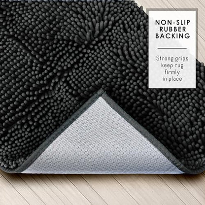 Hearth & Harbor Bathroom Rugs, Chenille Bath Mat - Machine Washable Bath Mats for Bathroom Non-Slip Backing Rubber, Quick Dry Mat - Black Bath Rug, 17x24-26x44-20x24 - color: Black, style: 17x24 / 26x44 / 20x24
