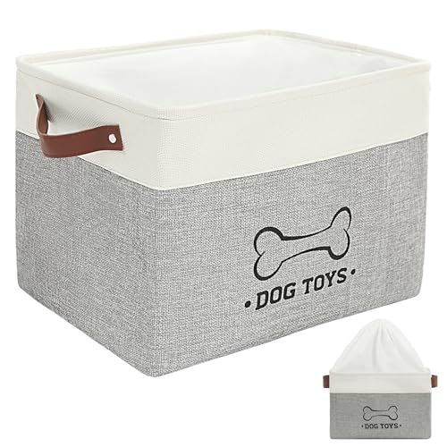 Homimp Dog Toy Basket, Dog Toy Bin Box with Comfortable Handles and Cover, Collapsible Large Pet Toy Storage Organizer for Accessories, Toys, Coat & Clothing, Blanket & Leash, Gray, 15"x13"x12" - color: Grey, size: L: 15"x13"x12"
