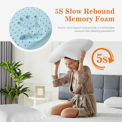 DUMOS Memory Foam Pillows for Sleeping 1 Pack, Bed Pillows for Adults with Washable Cover and Breathable Mesh, Gel Cooling Pillow for Back and Side Sleeper Support, White - size: Standard Size 1 Pack