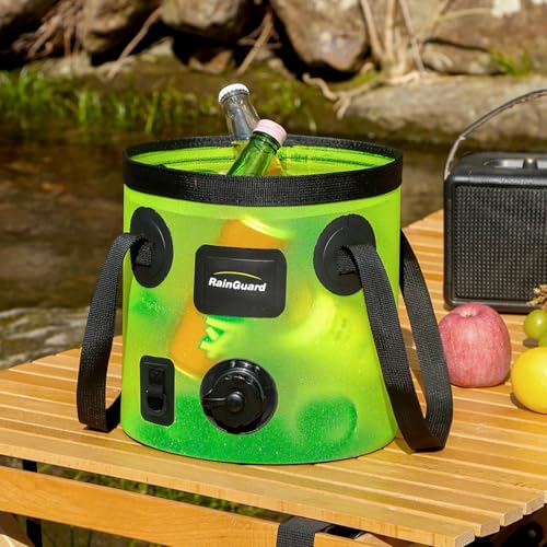 Collapsible Bucket with Handle 5.3 Gallon Container Folding Water Bucket Portable with 2 Clear Wash Basin for Camping Fishing Travelling Outdoor Gardening 20L Green