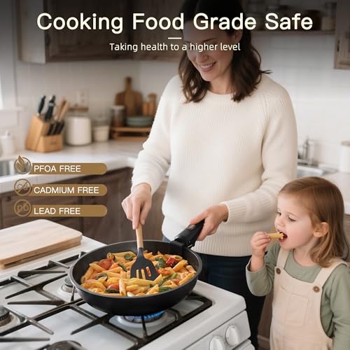 Astercook 23 Pcs Pots and Pans Set Non Stick, Ceramic Cookware Set Detachable Handle, RV Kitchen Cooking Set Removable Handles, Oven Safe, Induction Ready, Stackable, Black, Mothers Day Gifts - color: Black, size: 23 Piece