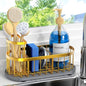 Sponge Holder for Kitchen Sink with High Brush Holder, [Stay-Dry Anywhere & No Drainage Needed] Rustproof Stainless Steel Kitchen Sink Caddy Organizer with Water Absorbing Stone Tray, Gold - color: Gold
