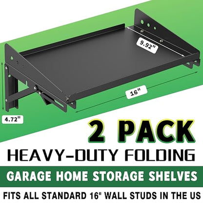 ULIBERMAGNET Garage Folding Storage Rack Shelves,200LB Metal Wall Mounted Adjustable Rail Shelf for Garage,Power Tools,Toolbox,Storage Shelves with Lip for Workshop Kitchen Office (2 Pack) - style: 200LB Folding Storage Rack Shelves