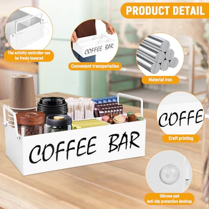 Coffee Station Organizer with Handles, Metal Coffee Bar Accessories Organizer for Countertop, Pod Holder Basket for Sugar Tea - White Table Decor - style: White -4 compartments