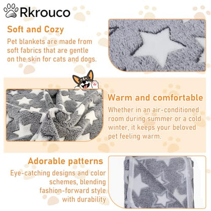 Three Piece Pet Blanket Set for Dogs Cats Soft Comfy Puppy and Kittens Bed Blanket Fluffy Fleece Pets Throw with Cute Patterns (Small 24x16 inch, Gray) - color: Gray, size: Small-24x16 inch