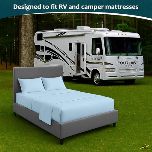 Shreem Linen Luxury 4 Piece Microfiber RV Sheet Set, Deep Pocket Fits Up to 10 inch, Soft, Wrinkle-Resistant, Camper, Travel Trailer Bedding, 3/4 Full Bunk 48x75, Light Blue - color: Light Blue, size: 3/4 Full Bunk - 48x75