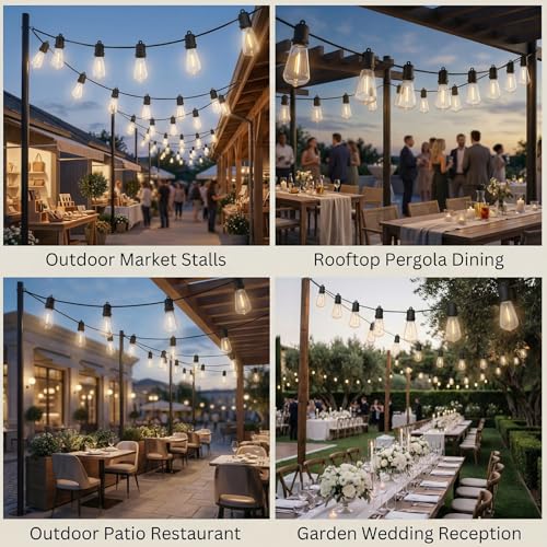 25FT LED Outdoor String Lights, 13 Shatterproof ST38 Edison Bulbs, Waterproof Patio Decor for Outside, Dimmable Bistro Cafe Hanging Lights - size: 25FT