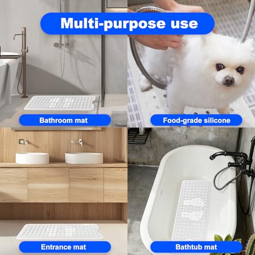 Silicone Bath Tub Mat Non Slip, 36"x16" Shower Foot Scrubber Mat with Drain Holes and Suction Cups, Upgraded Bathtub and Shower Mats, Machine Washable Bathtub Floor Liner Mats for Bathroom (Clear) - color: Clear