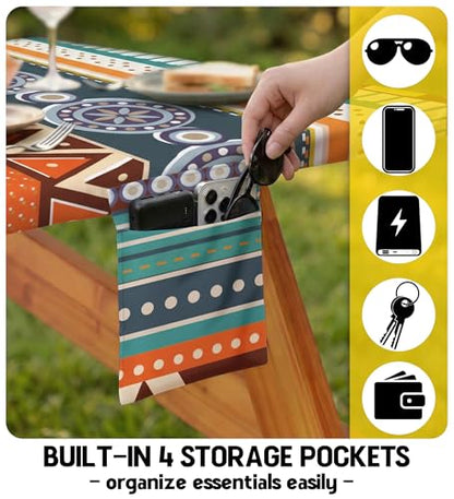 Fitted Picnic Table Cover with Bench Covers Fitted Rectangle Table Cloth Tablecloth Camping Gear Essentials Rv Accessories Road Trip Supplies Car Travel Must Have 8 Ft Foot Feet 96in Bohemian Boho - color: Yellow Boho, size: 96in
