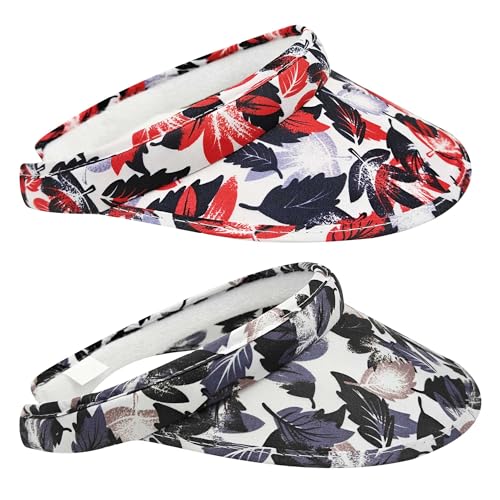 2 Pack Sun Visor Hats Women Men Clip On Wide Brim Visors Hat Outdoor Sports Golf Beach Travel Tennis Caps - color: Leaf-red Purple