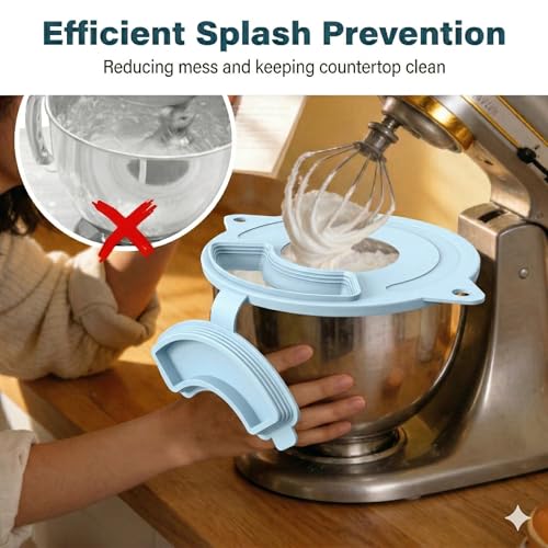 3-Piece Set: Silicone Flour Funnel & Bowl Cover for KitchenAid Mixer 4.5-5 Qt Tilt-Head, Splash Guard Lid with Foldable Measuring Cup for Dough Proofing & Mixing, KitchenAid Mixer Accessori（Blue) - color: Blue