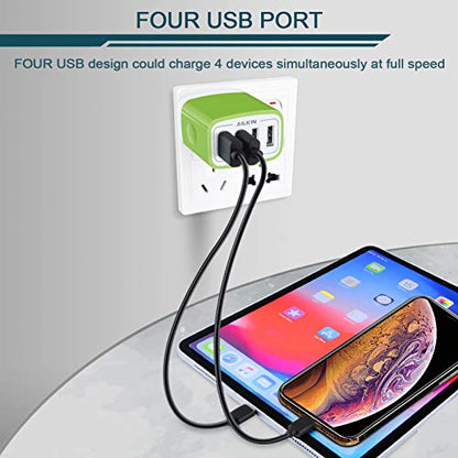 Wall Charger, USB Charger Adapter, 4.8A 4Multi Port Fast Charging Station | Power Base Block Plug Cube Brick for iPhone, iPad, Samsung Galaxy, Moto, Google Pixel, Kindle Fire Plug Cargador Carro - color: Green