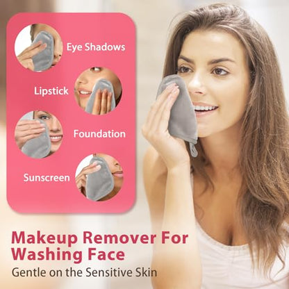 Natwag Makeup Remover Cloth, 6" x 6" Make Up Towels Reusable Face Cloth for Washing Face, 12 Pack Makeup Remover Pads Microfiber Face Washcloth with Mesh Bag, Light Grey - color: Light Grey