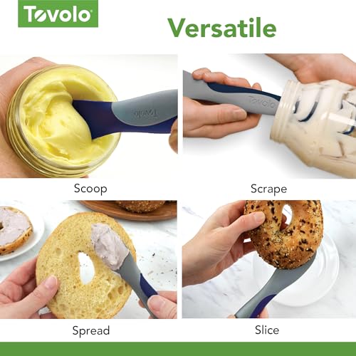 Tovolo Scoop and Spread Large Dual End Silicone Sandwich Spreader Tool with Nylon Handle, BPA Free Dishwasher Safe Silicone and Nylon Tool for Spreading and Scooping, Deep Indigo and Oyster Gray - color: Deep Indigo, size: Large