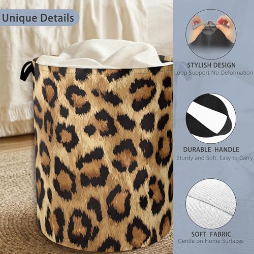 Brown Leopard Laundry Basket,Foldable with Handles Tote Bag Oxford Cloth for Bathroom Bedroom Dirty Clothes Storage Bucket 16" x 20.8" - color: Brown Leopard
