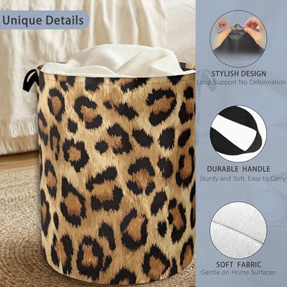 Brown Leopard Laundry Basket,Foldable with Handles Tote Bag Oxford Cloth for Bathroom Bedroom Dirty Clothes Storage Bucket 16" x 20.8" - color: Brown Leopard