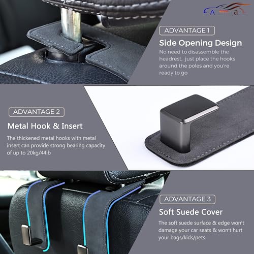 Amooca Car Seat Back Hook Universal Auto Storage Hanger Suede with Metal Car Seat Organizer for Handbag Purse Coat Umbrellas Grocery Bags 2 Pack Gray - color: Gray