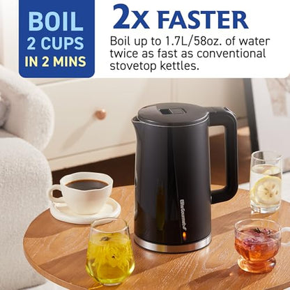 Elite Gourmet 1.7L Cool-Touch 1500W Fast Boil Electric Kettle, Fully Stainless Steel Lid & Interior BPA Free, Double Wall, Auto Shut-Off, Black - size: 1.8 Quarts
