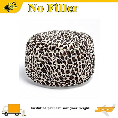 Asuprui Animal Pouf Ottoman Unstuffed Ottoman Foot Rest Round Fuzzy Pouf Seat Bean Bag Foot Rest Foldable Floor Chair Storage for Living Room Bedroom Leopard Print - color: Leopard Print Pouf No Filler
