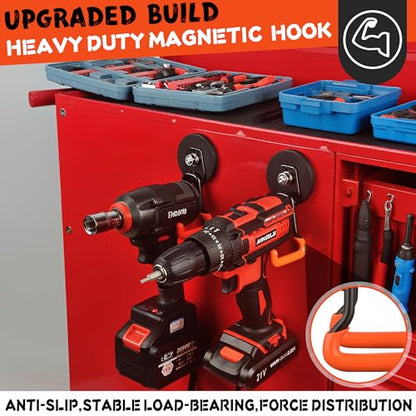 ULIBERMAGNET New Upgraded Heavy Duty Magnetic Garage Hooks,6 Pack Strong Large Magnet Hooks for Power Drill,Garden Tools,Hose,Pegboard,Garage, Workshop,Magnetic Storage Hook for Hanging(Orange) - style: V1 Pro 2.59" Strong Medium L Orange 6PC