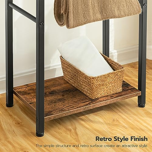 HOOBRO Free Standing Towel Rack for Bathroom, 2 Tier Blanket Rack, 16.5" L x 9.4" W x 31.5" H, Blanket Holder, Drying and Display Rack with Shelf, Rustic Brown and Black BF02LB01 - size: 16.5"L x 9.4"W x 31.5"H