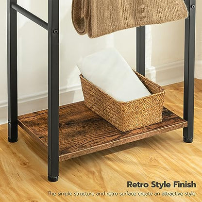 HOOBRO Free Standing Towel Rack for Bathroom, 2 Tier Blanket Rack, 16.5" L x 9.4" W x 31.5" H, Blanket Holder, Drying and Display Rack with Shelf, Rustic Brown and Black BF02LB01 - size: 16.5"L x 9.4"W x 31.5"H