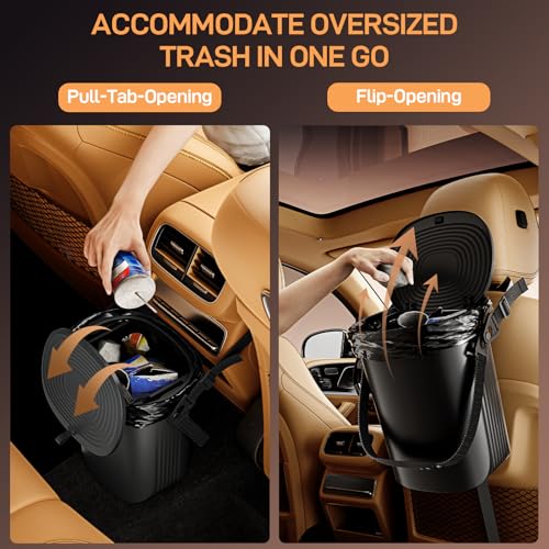 Waretary Trash Can for Car Garbage: Leakproof Silicone Car Waste Bin w/Lid for Drivers and Passengers; 2 Gallon Garbage Container for Vehicle, Sedan, SUV, Van, MPV & Truck (Black) - color: Black
