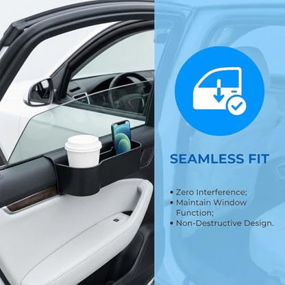 Zpana Car Window Organizer, Multifunctional Vehicle Door Side Hanging Rack with Cup Holder Tray Phone Mount, Automotive Window Storage Organizer Accessories, Universal for Trailer RV Truck