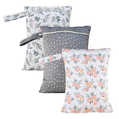 Happy Flute 3 Set Wet Bag Storage Bag Waterproof Washable for Baby | Travel Bags, Beach, Pool, Gym Bag for Swimsuits & Wet Clothes(Orange) - color: Orange