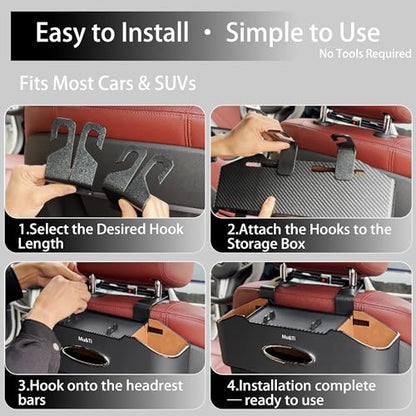 Mu&Ti Back Seat Car Organizer,4+2 in 1 Multifunctional Car Back Seat Storage Box with 2 Cup Holders, Tissue Box and Hook - Ideal for Kids and Travel(Black) - style: Car Storage Box（black）