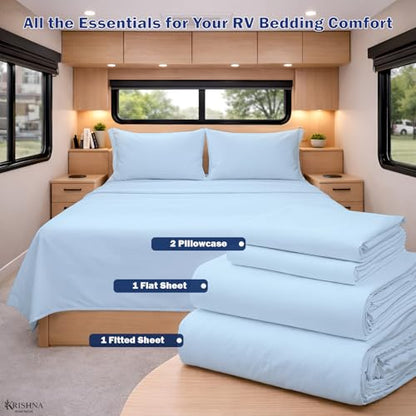 KRISHNA Queen Size 4 Piece Egyptian Cotton Sheet Set, Luxury Hotel Quality Light Blue Solid Bed Sheets, Soft Breathable Cooling Bedding, 6-10 Inch Deep Pocket Fitted Sheet - color: Light Blue Solid, size: Queen : 60" x 80"