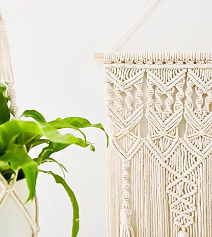 Mkono 2 Pcs Macrame Woven Wall Hanging Boho Chic Geometric Art Decor - Beautiful Bedroom Nursery Apartment Home Decoration, Gift for Girls Adults Birthday Christmas, 32" L x 16.5" W - size: Large