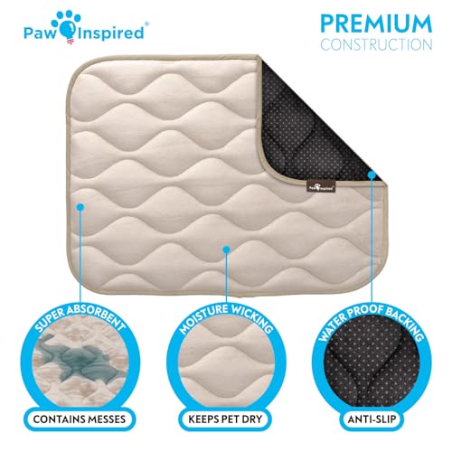 Paw Inspired Washable Padded Crate Mats for Dogs | 23” x 17” Pad, Fits 24-inch Kennels | Leakproof, Waterproof Bottom, Plush Pet Beds (Tan) - color: Tan, size: 24 Inch