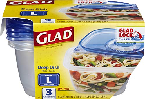 Glad GladWare Deep Dish Food Storage Containers Lids Large Rectangle BPA Free Meal Prep Microwave Dishwasher Safe Lock Tight Seal 64 OZ 3 Count 6 Pack - size: 64 oz - 18 Count, style: Rectangle