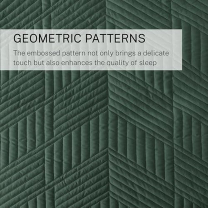 Exclusivo Mezcla Ultrasonic Twin Quilt Bedding Set, Lightweight Green Bedspreads Soft Modern Geometric Coverlet Set for All Seasons (1 Quilt and 1 Pillow Sham) - color: Dark Green, size: Twin (68"x88")