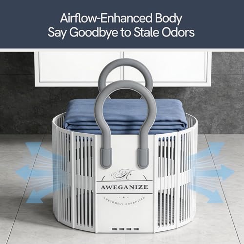 40L Collapsible Laundry Basket with Handles, Durable Space-Saving Storage Basket for Clothes, Utility, Groceries, Toys & Home Organization– White