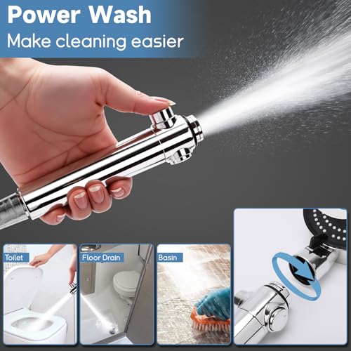 RV Shower Head with Hose, 5+1 Mode High Pressure Replacement with On/Off Switch, Water Saving Motorhome Shower Head for RV/Campervan, Caravan(Silver) - color: Silver