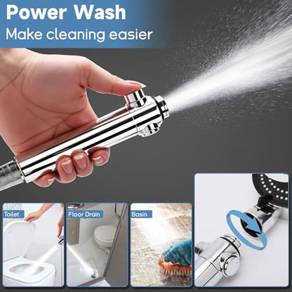 RV Shower Head with Hose, 5+1 Mode High Pressure Replacement with On/Off Switch, Water Saving Motorhome Shower Head for RV/Campervan, Caravan(Silver) - color: Silver