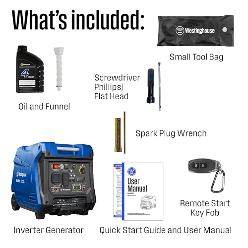 Westinghouse 5000 Peak Watt Super Quiet Portable Inverter Generator, Remote Electric Start with Auto Choke, RV Ready 30A Outlet, Gas Powered, CO Sensor, Parallel Capable - style: 5000 Watts - Gas Only - Remote Start