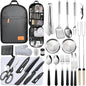 Camping Cooking Utensils Set - Camping Utensil Set Car Camping Cooking Essentials Gear for Camp Kitchen Cooking and Grilling, Stainless Steel & Silicone Ideal Gift for RV Tent Camper - color: Black-24Pcs