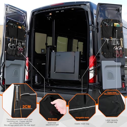 Storage Panels Compatible with 2015-2026 Ford Transit High/Mid Roof Van, Rear Door Middle Storage Panel Organizer, Heavy-Duty Multi-Layer Material for Van Life Gear, Middle