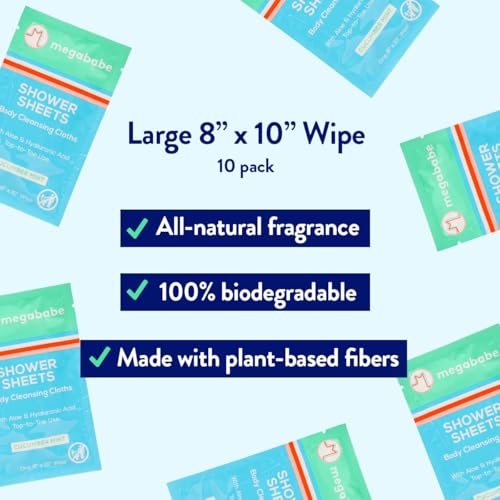 Megababe Cucumber Mint Shower Sheets | Individually Wrapped Body Cleansing Cloths | 10 Wipes (Pack of 2) - size: 10 Count (Pack of 2)