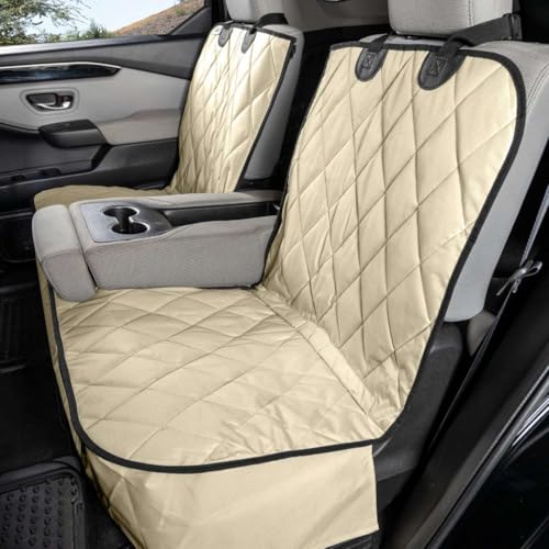 4Knines Dog Seat Cover for Back Seat, Heavy Duty Waterproof Rear Seat Protector for Large Trucks, SUVs, Cars - Fits 60/40 Split Bench with Middle Seat Belt, Non-Slip Backseat Cover (Extra Large, Tan) - color: Tan, size: Extra Large