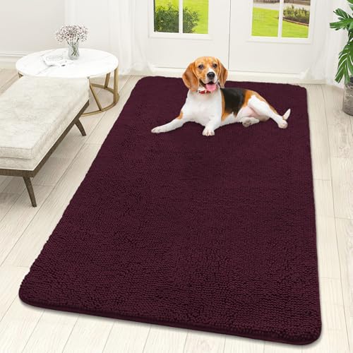 OLANLY Dog Door Mat for Muddy Paws 59x32, Absorbs Moisture and Dirt, Absorbent Non-Slip Washable Doormat, Quick Dry Chenille Mud Mat for Dogs, Entry Indoor Entryway Carpet for Inside Floor, Russet - color: Russet, size: 59" X 32"