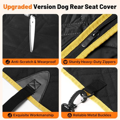 Dog Back Seat Cover, Rear Seat Protector Waterproof Dog Hammock Black | 600D Oxford Fabric, Waterproof PVC Coating, Nonslip Bottom, 7-layer Design, for Sedan, Trucks and SUV