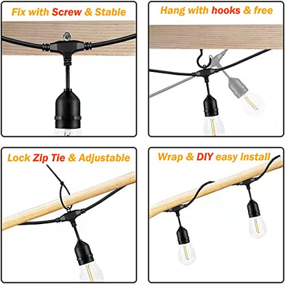 48FT Outdoor String Lights LED Heavy-Duty Waterproof Patio Lights with 16 Shatterproof Plastic 2200K Warm White Bulbs for Patio Gazebo Pergola Cafe Market Bistro - size: 48FT