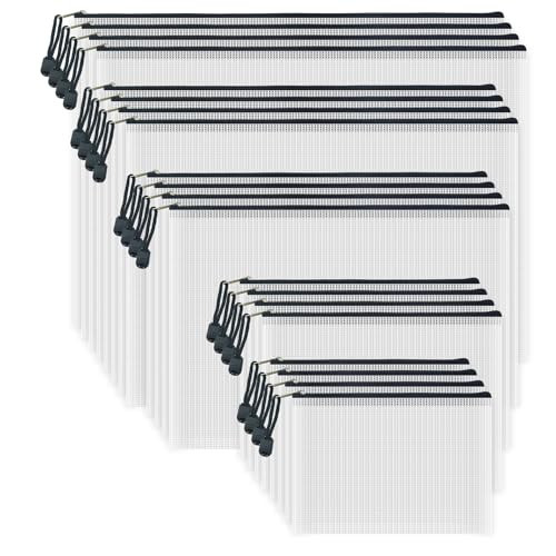 20pcs Mesh Zipper Pouch Bags, Multipurpose Waterproof Organization Storage Bag for Office School Home Travel (Multi-Size, White and Black) - color: White and Black, size: Multi-size