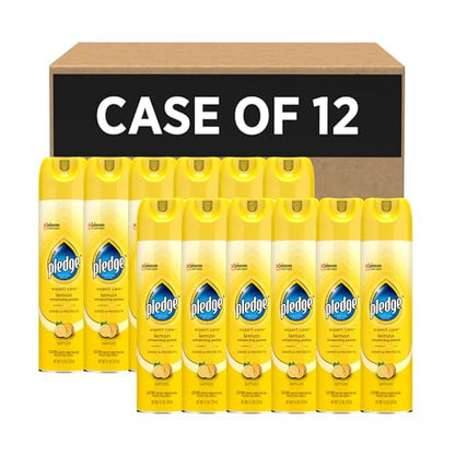 Pledge Enhancing Polish Spray, Wood Furniture & Stainless Steel Polish, Remove Dust and Fingerprints, Fast Shine and Protect, Prevent Scratches & Knicks - Lemon Scent, 9.7oz (Pack of 12)