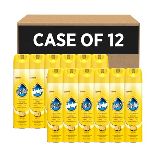 Pledge Enhancing Polish Spray, Wood Furniture & Stainless Steel Polish, Remove Dust and Fingerprints, Fast Shine and Protect, Prevent Scratches & Knicks - Lemon Scent, 9.7oz (Pack of 12)